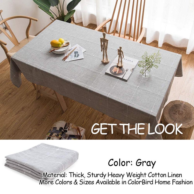 ColorBird Solid Embroidery Lattice Tablecloth Cotton Linen Dust-Proof Checkered Table Cover for Kitchen Dinning Tabletop Decoration (Rectangle/Oblong, 52 x 120 Inch, Grey) - Image 4